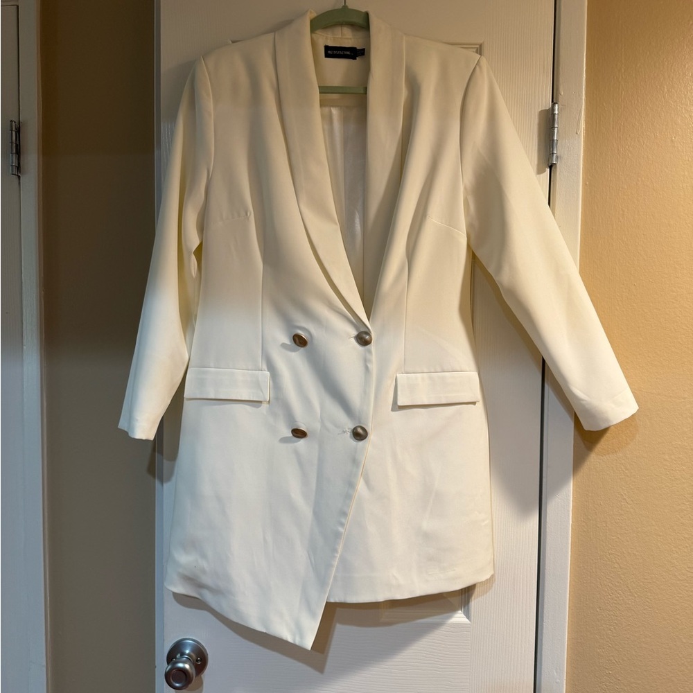 Double-Breasted Cream Blazer Jacket - Women